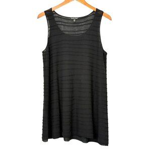 Eileen Fisher System Black Cotton Tank Top Tunic A-Line Ribbed Gauzy Mesh Size L
